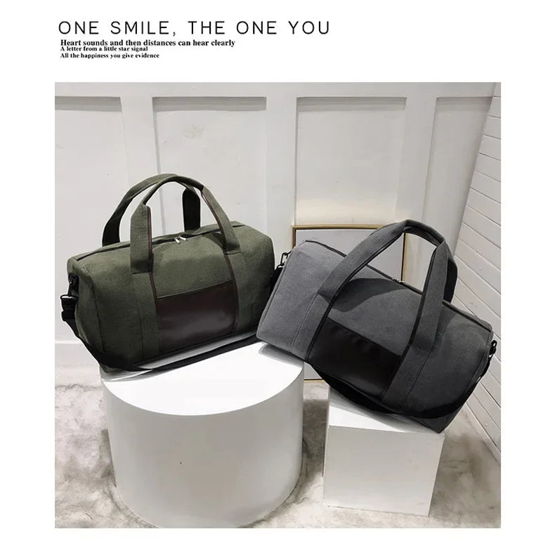 Canvas Simple Travel Luggage Handbags Solid Durable Duffel Shoulder Bags Crossbody Weekend Carry Organizer for Men Women