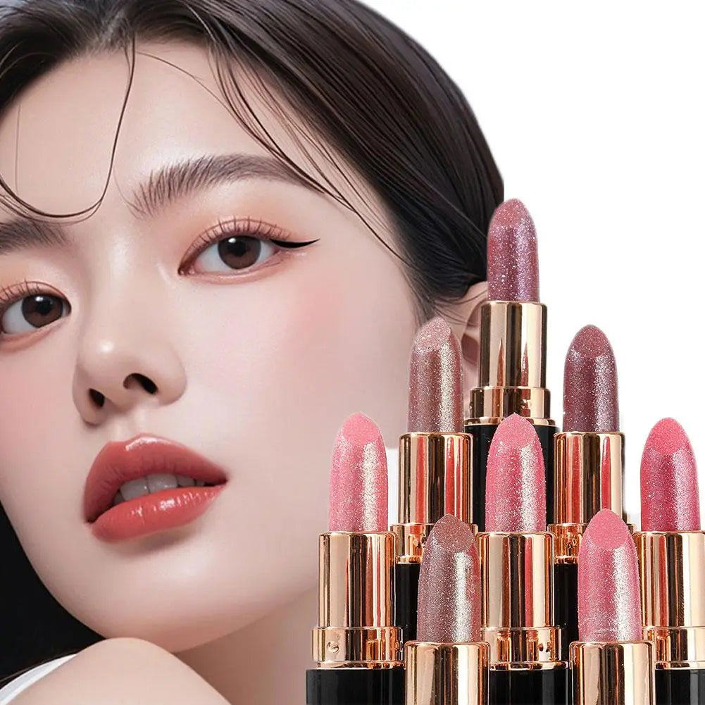 6 Colors Glitter Lipstick Waterproof Lasting Diamond Pearlescent Metallic Lipstick Women Lips Makeup Cosmetic