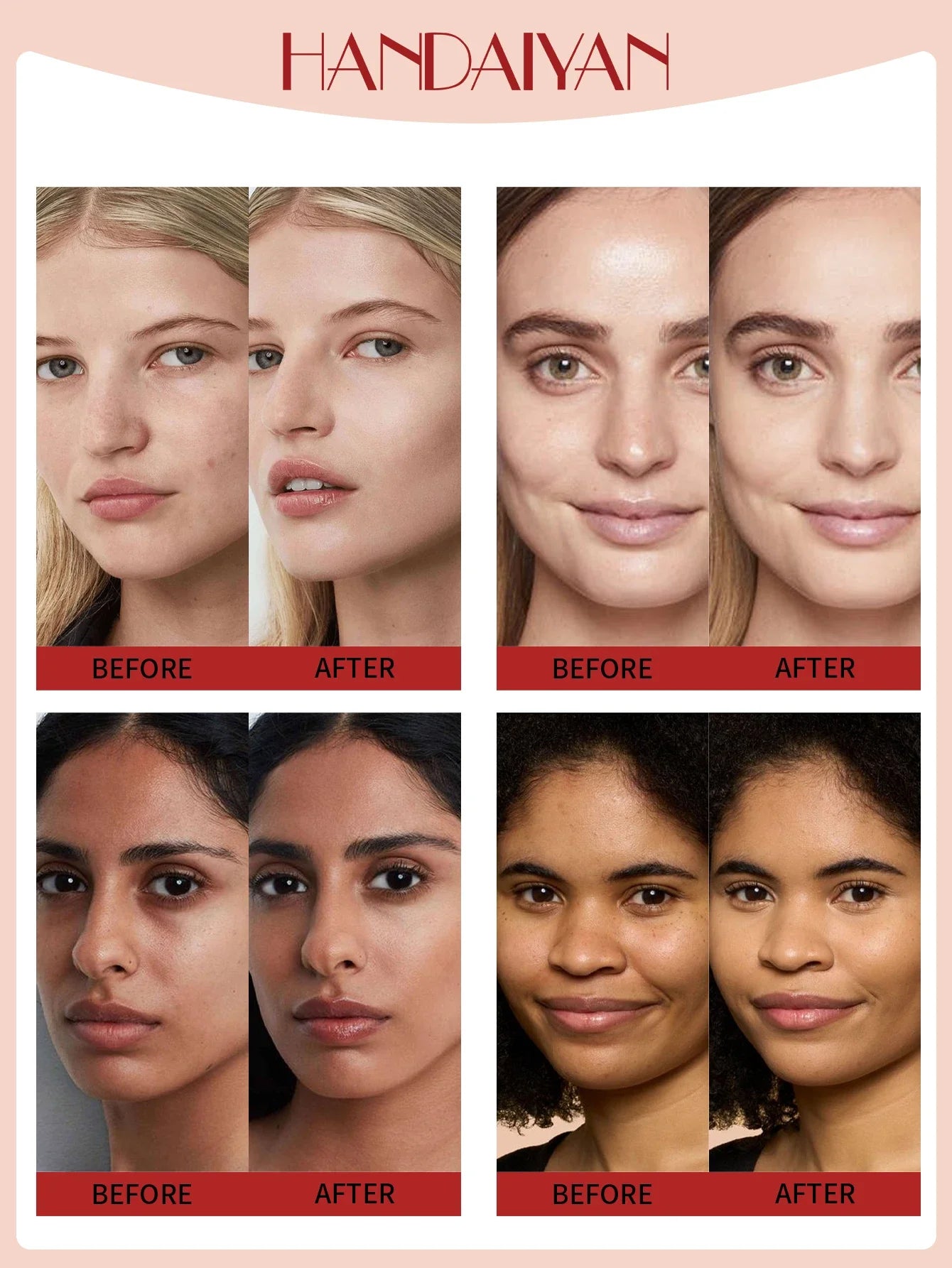 HANDAIYAN 5Color Red Box Concealer Cushion For Easy Application And Long-Lasting Skin Touching Face With Puff For Women's Makeup