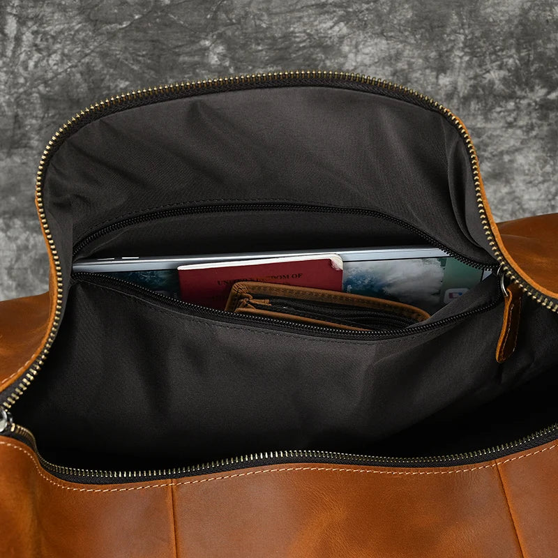 Fashionable Style Men's Leather Travel Handbags Real Cowhide Leather Duffle Bags For Man Male Weekend Bags With Shoe Pocket