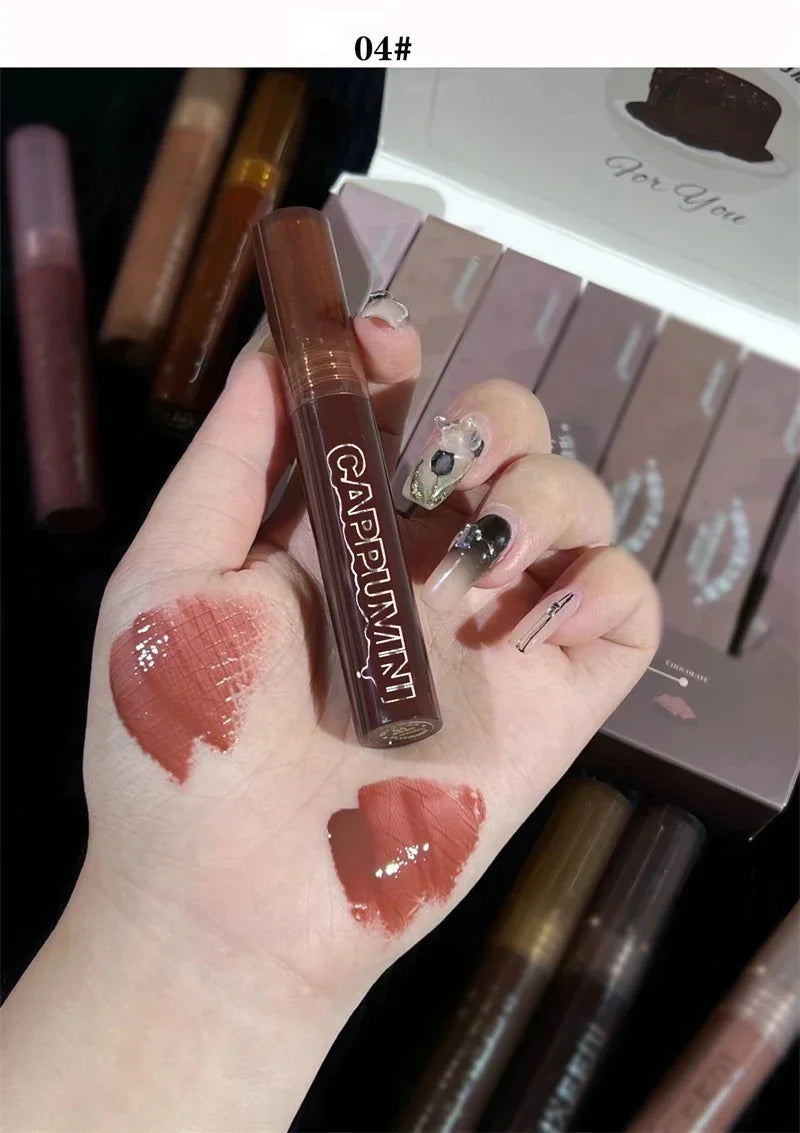 Punk Dark Brown Mirror Water Lip Gloss Red Lip Glaze Transparent Glass Lip Oil Waterproof Liquid Lipstick Clear Tint Makeup New