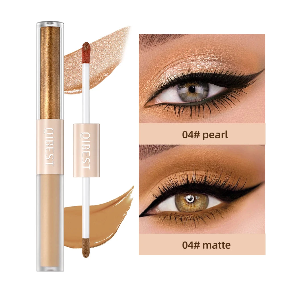 QIBEST Double End Glitter Matte Eye shadow Stick Pencil Eyeshadow Makeup Waterproof Bicolor Shimmer Cosmetics Beauty Makeup Tool