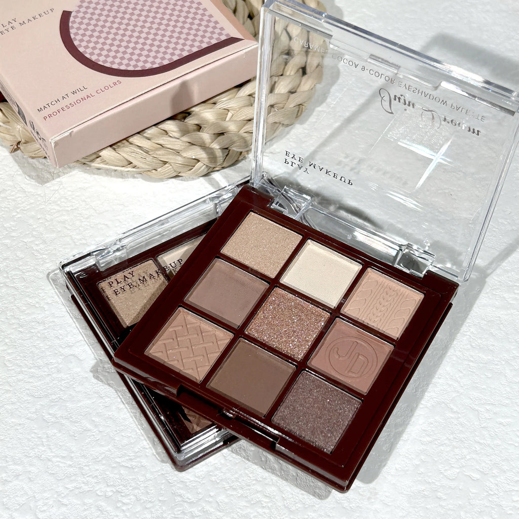 Chocolate Warm Brown Earth Palette - 9 Shades Matte Orange Brown Pearlescent Glitter Illuminating Wear Eyeshadow