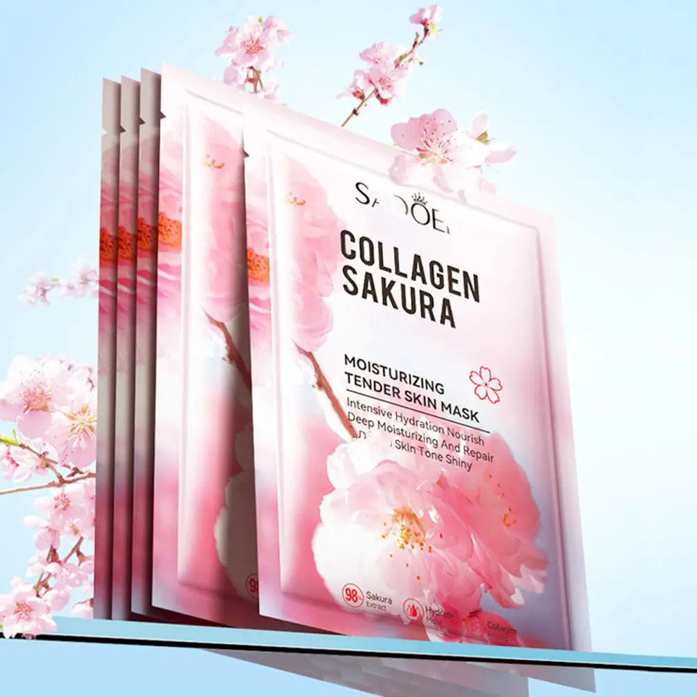 Sakura Collagen Face Mask Moisturizing Lifting Firming Essence Reduces Wrinkles Fine Lines Brighten Facial Mask Beauty Skin Care