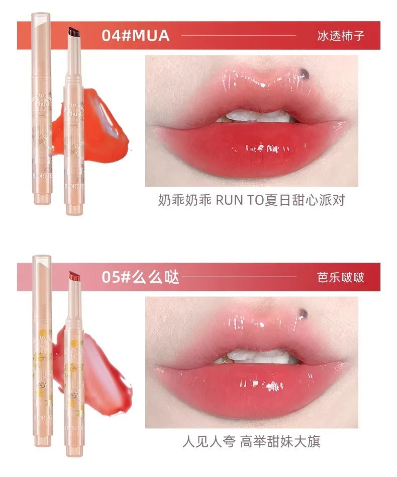 FLORTTE Solid Lip Gloss Water Light Glitter Clear Lipstick Pink Mirror Lip Glaze Jelly Moisturizing Lip Tint Cosmetics Makeup