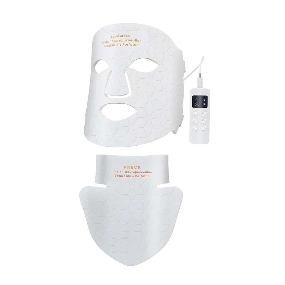 Silicone LED Mask Face With Neck 4 Colors LED Light Photon Infrared Therapy Flexible Facial Mask Repair Skin Brighten Skin Tone