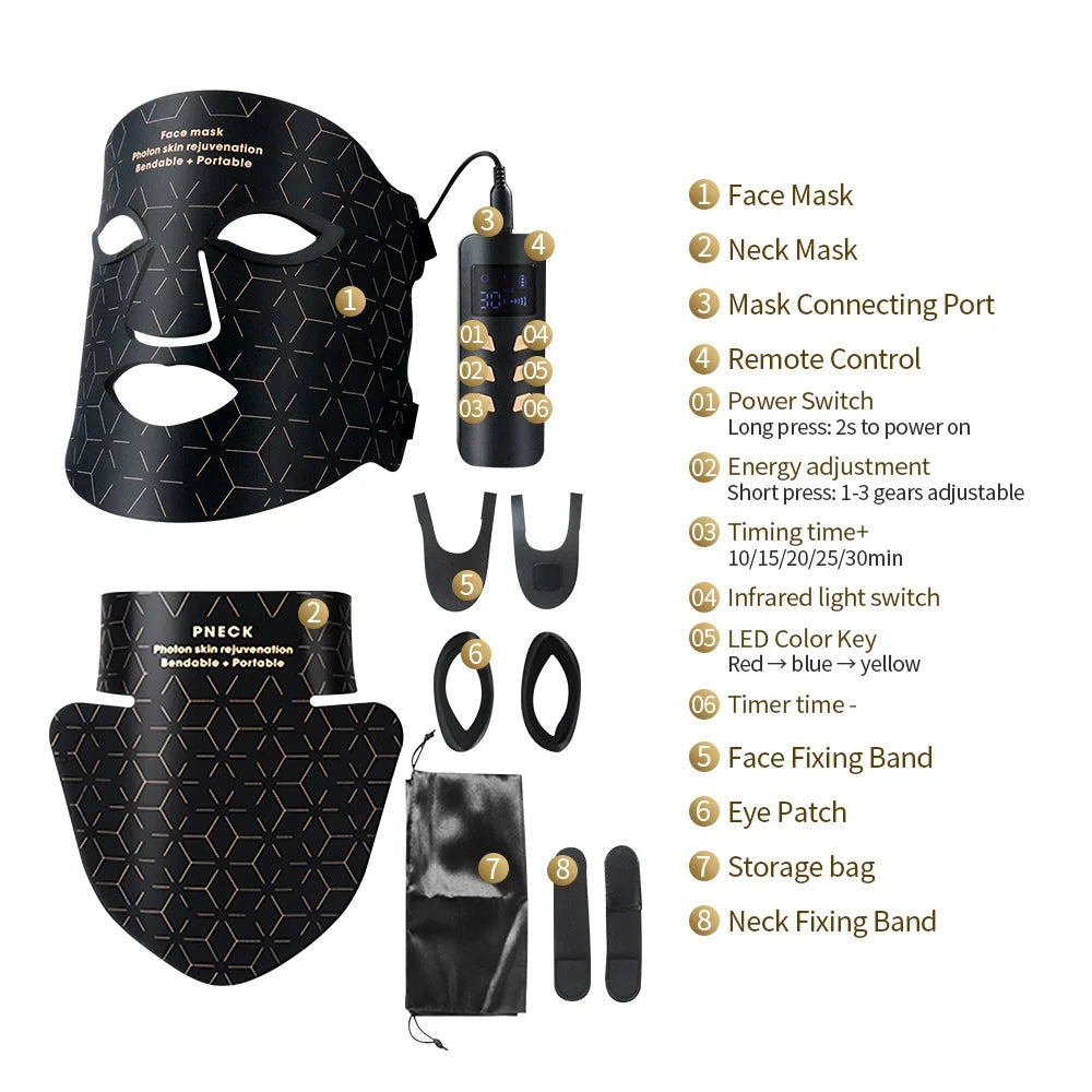 Silicone LED Mask Face With Neck 4 Colors LED Light Photon Infrared Therapy Flexible Facial Mask Repair Skin Brighten Skin Tone