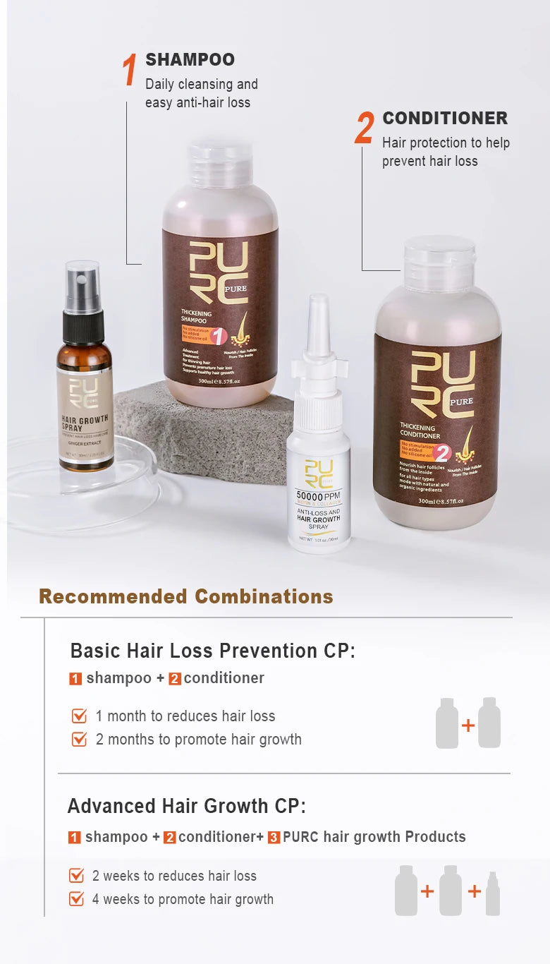 PURC Hair Shampoo Conditioner Ginger Nourishing Root Thickening Scalp Treatment Cleaning Smoothing Hair Care Products 600ml