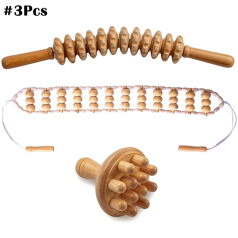 Wooden Therapy Massager Lymphatic Drainage Anti Cellulite Maderoterapia Kit - Body Contouring, Belly Waist Muscle Massage Relax