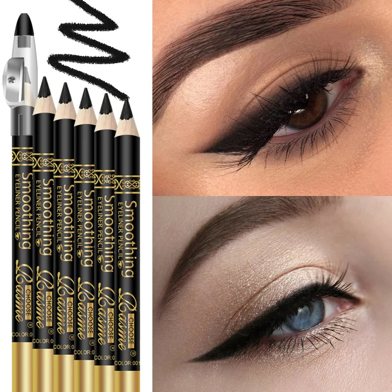 6pcs Waterproof Black Eyeliner Pencils-Smudge-Proof, Long-Lasting &Beginner-Friendly Eye Makeup