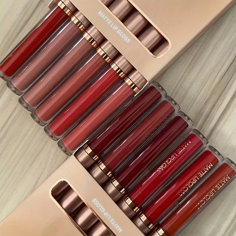 Matte Lip Gloss Two Sets Of 24-hour Waterproof Non Stick Cup Liquid Lipstick Long-lasting Beautiful Korean Cosmetics Set