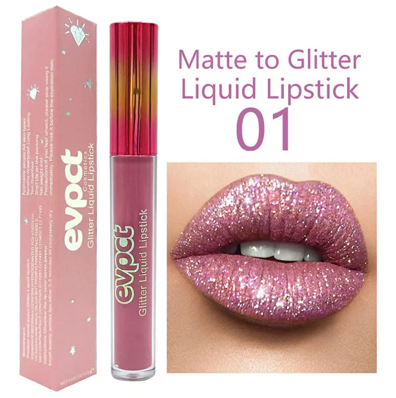 15 Color Glitter Liquid Lipsticks Shimmer Shiny Lipgloss Pearlescent Lip Tint Waterproof Long Lasting Matte Diamond Lips Glaze