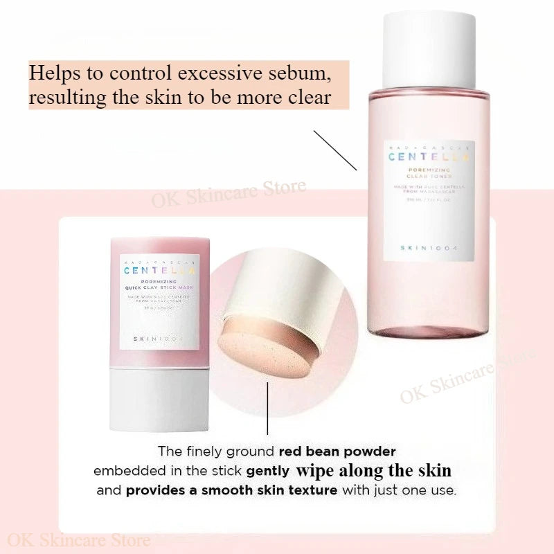Korean Centella Skincare Pink Salt Essence Toner and Poremizing Quick Clay Stick Mask Beauty Products 2pcs Facial Pore Care Sets