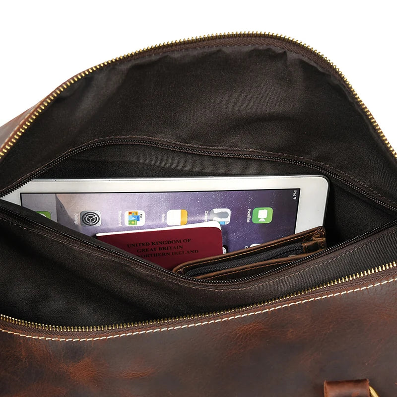 Fashionable Style Men's Leather Travel Handbags Real Cowhide Leather Duffle Bags For Man Male Weekend Bags With Shoe Pocket