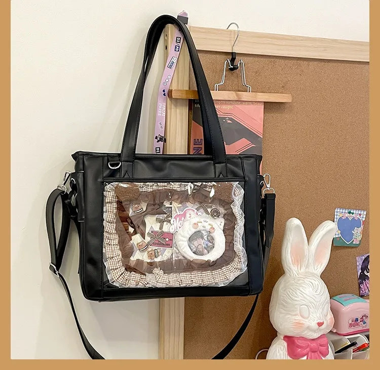 Womens Shoulder Bag Leather Sweet Lolita Jk Elegant Cute Casual Ita Bag Japanese Style Transparent Fashion Handbag