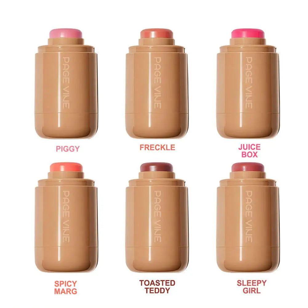 PAGE VINE Pocket Blush Stick Lip And Cheek Hydrating Stick Natural Rouge Powder Blush Cream Lipstick Cheek Easy To Apply Color