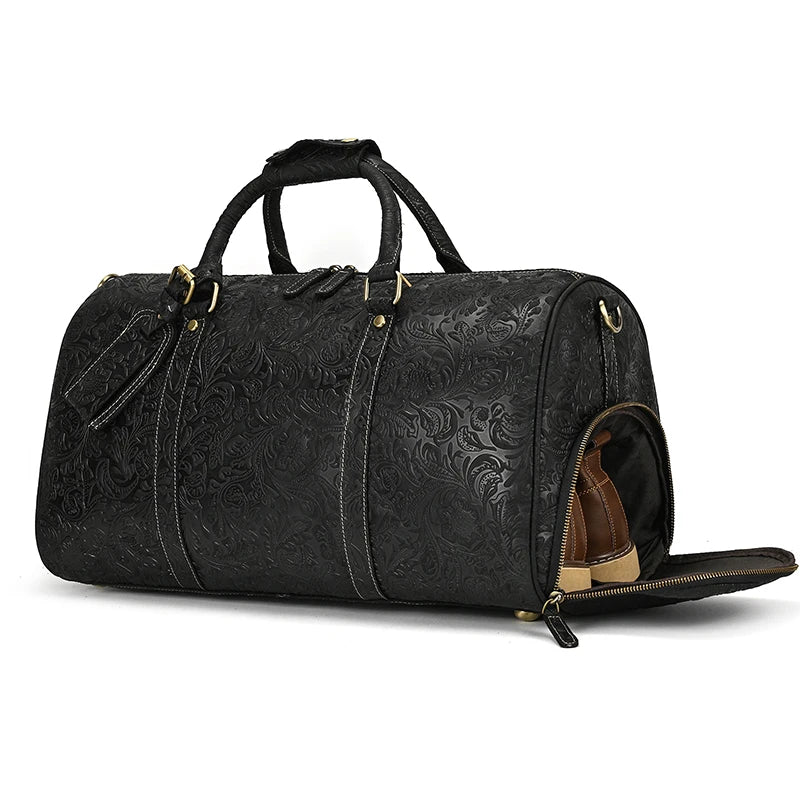 Fashionable Style Men's Leather Travel Handbags Real Cowhide Leather Duffle Bags For Man Male Weekend Bags With Shoe Pocket