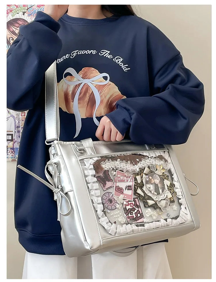 Womens Shoulder Bag Leather Sweet Lolita Jk Elegant Cute Casual Ita Bag Japanese Style Transparent Fashion Handbag