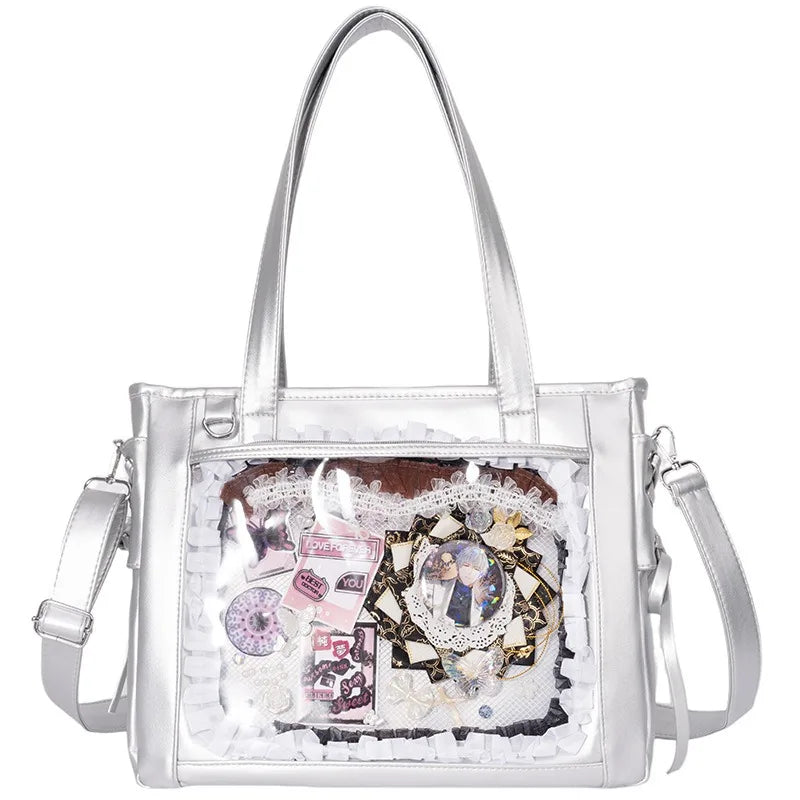 Womens Shoulder Bag Leather Sweet Lolita Jk Elegant Cute Casual Ita Bag Japanese Style Transparent Fashion Handbag