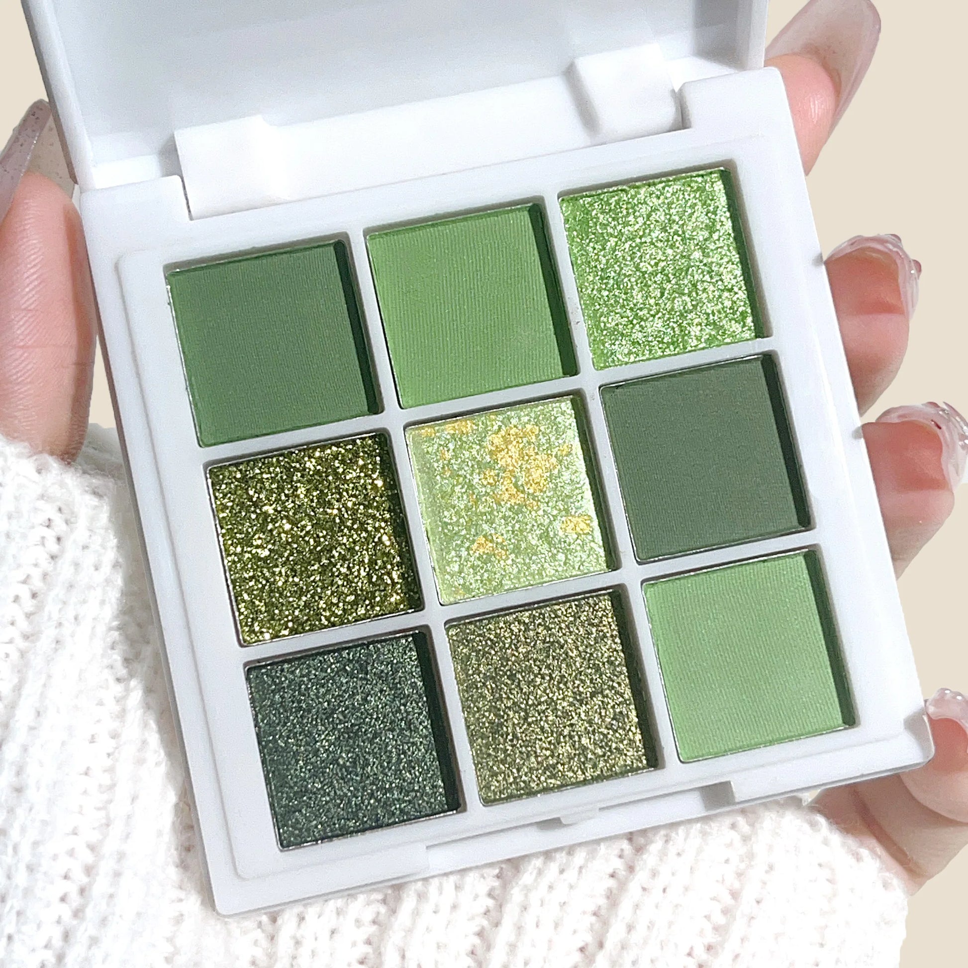 Green Eyeshadow Avocado Cream Nine-Color Brightening Eye Enhancer Reflective Diamond Nine-Square Eyeshadow Palette