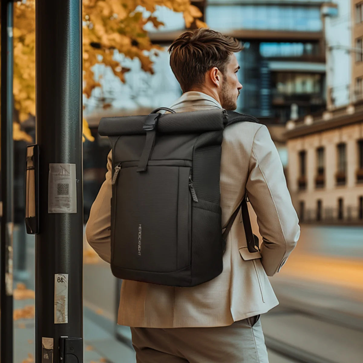 HK Business Roll Top Men's Backpack Large Capacity 15.6 Inch Laptop Bag Waterproof Hiking Travel Backpack Expandable School Bags