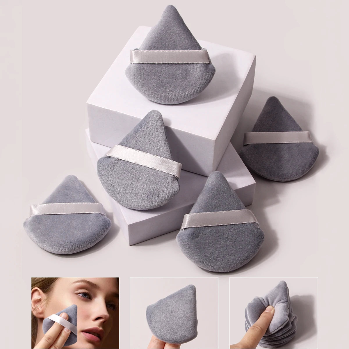 5Pcs Black Triangle Powder Puff For Loose Powder Liquid Cosmetic Soft Plush Powder Puff Makeup Foundation Puff Makeup Tool