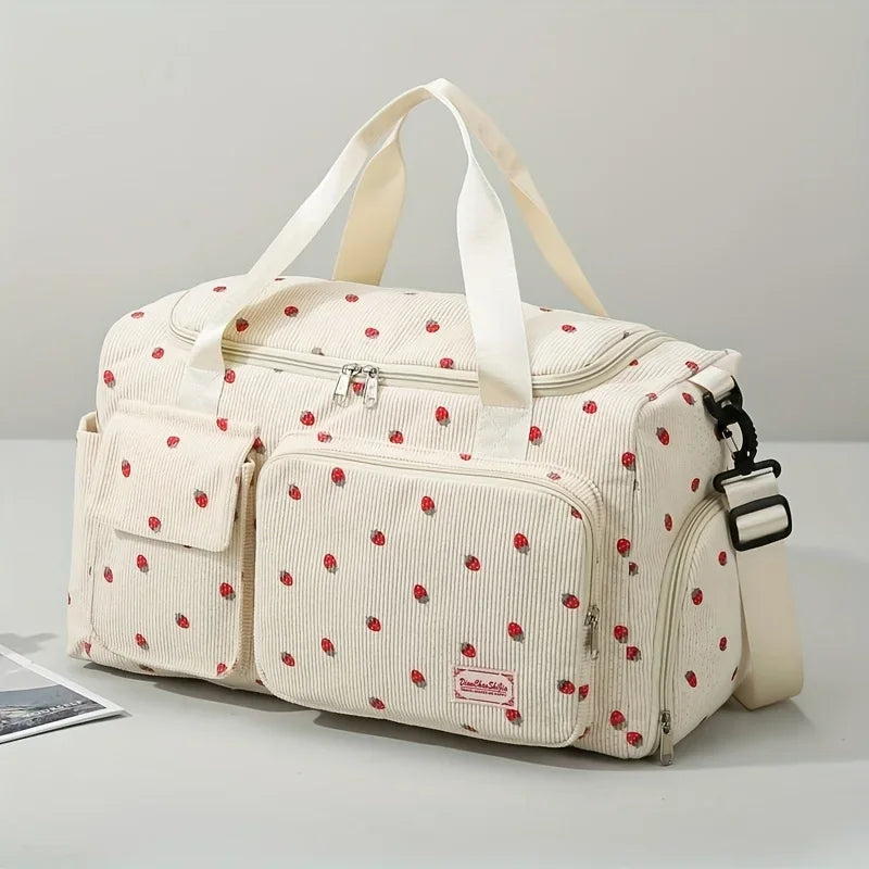 Large Capacity Casual Strawberry Print Duffel Bag with Multiple Compartments - Ideal for Travel, Gym, and Everyday Use