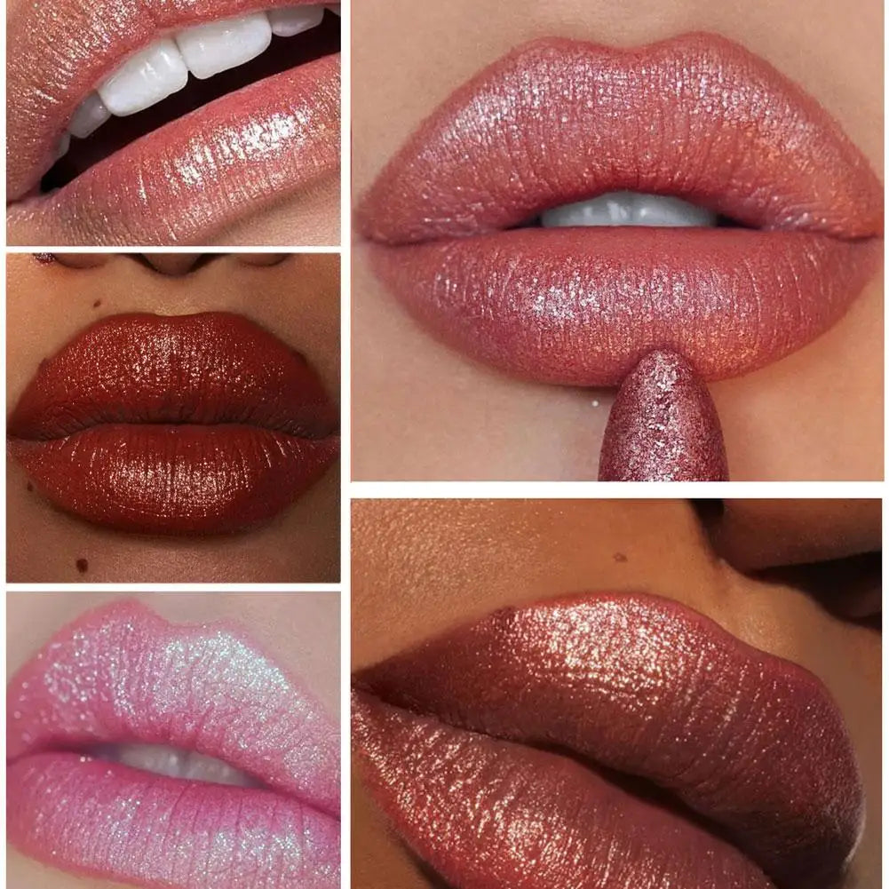 6 Colors Glitter Lipstick Waterproof Lasting Diamond Pearlescent Metallic Lipstick Women Lips Makeup Cosmetic
