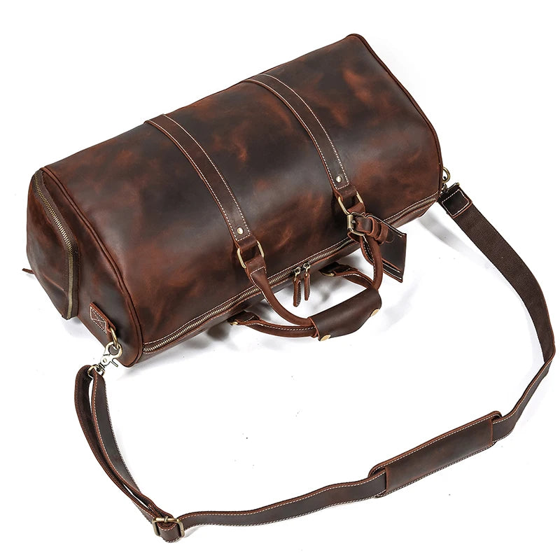 Fashionable Style Men's Leather Travel Handbags Real Cowhide Leather Duffle Bags For Man Male Weekend Bags With Shoe Pocket