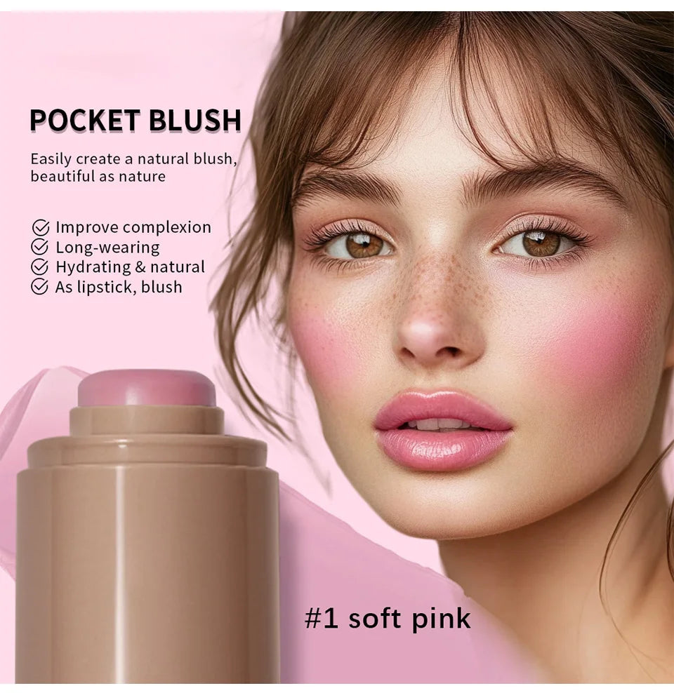 Lakerain 3in1 Cheek Lip Tinted Moistured Blush Stick Waterproof Easy Color Rouge Silky Smooth Blusher Cream Matte Contour Makeup