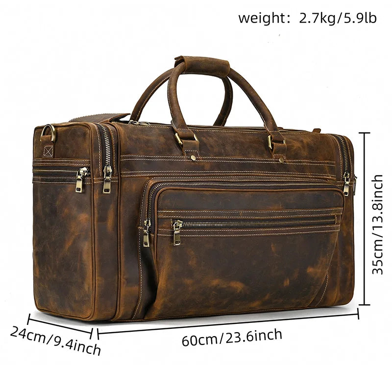 Luufan Crazy Horse Leather Men's Travel Bag Big Travel Duffel Durable Cowhide Weekend Bag Man Genuine Leather Luggage Tote Bag