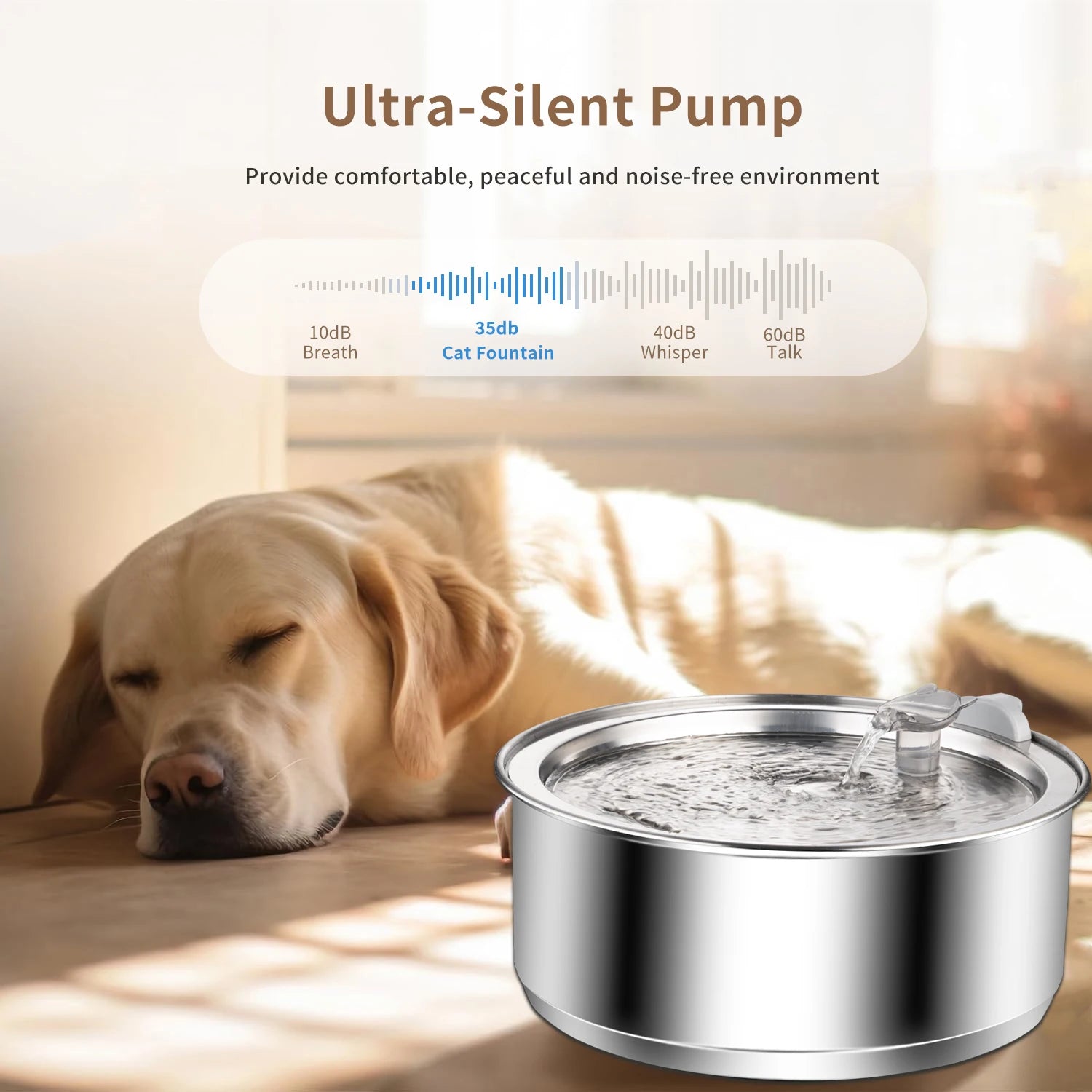 8L / 272oz Dog Water Fountain for Large Dogs Stainless Steel Dog Fountain Super Quiet for Large Dogs Cats and Multi-Pet Home