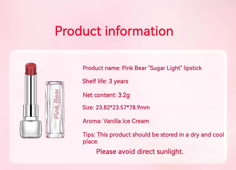 Pink Bear Water Essence Solid Lipgloss Moisturizing Mirror Lip Glaze LipSugar Light Lipstick Light Sensation Beauty Makeup