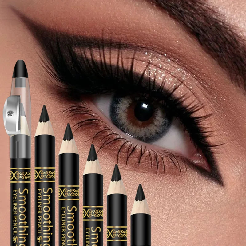 6pcs Waterproof Black Eyeliner Pencils-Smudge-Proof, Long-Lasting &Beginner-Friendly Eye Makeup