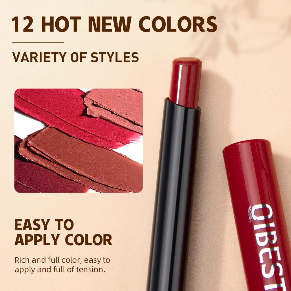 QIBEST 1PC Sexy Matte Lipstick Waterproof Long Lasting Color Rendering Non-stick Velvet Lips Liner Pencil Woman Makeup Cosmetics