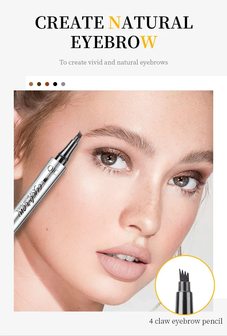 Eyebrow Pen 4 Forks Tip Eyebrow Tattoo Pencil Long Lasting Quick Drying Ultra-fine Sweat-Proof Dark Brown Makeup