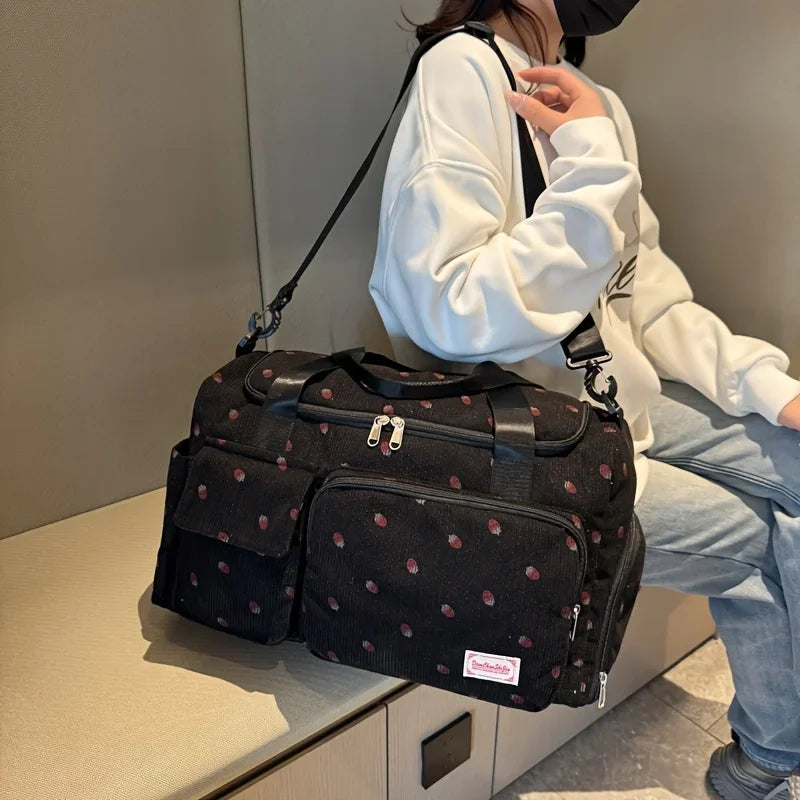 Large Capacity Casual Strawberry Print Duffel Bag with Multiple Compartments - Ideal for Travel, Gym, and Everyday Use