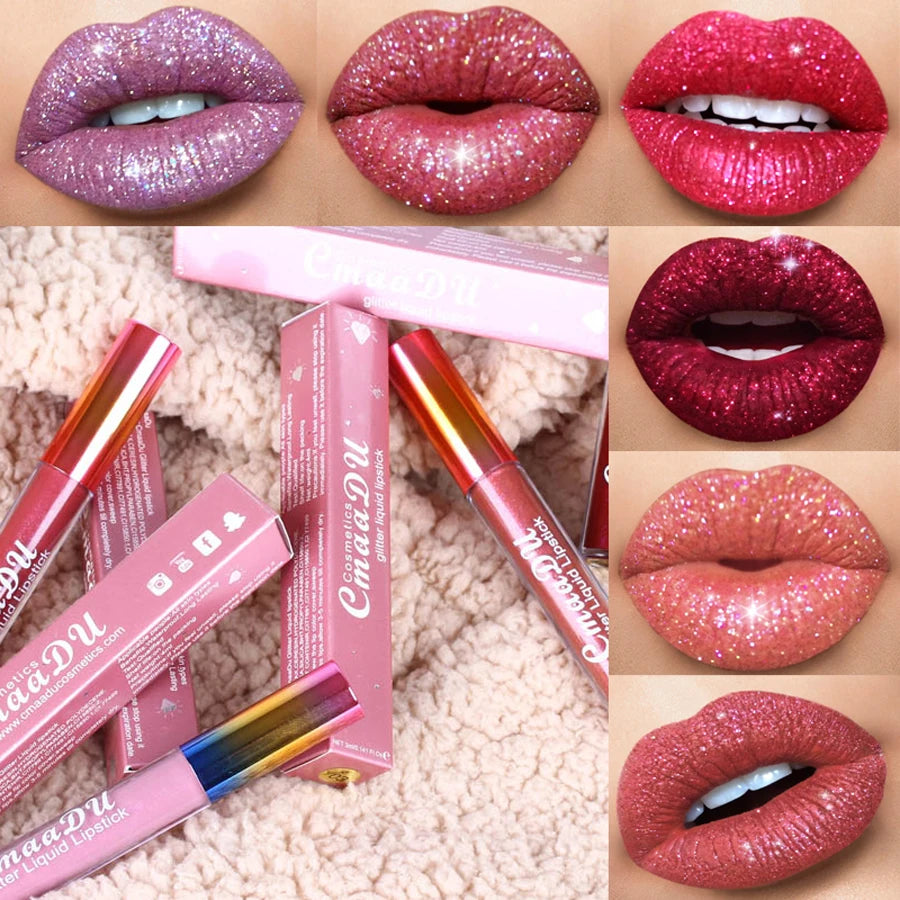 Pearlescent Diamond Lip Gloss Nude Candy Metal Glitter Liquid Lipstick Lips Moisturizer Cosmetics Metallic Shine Lipgloss