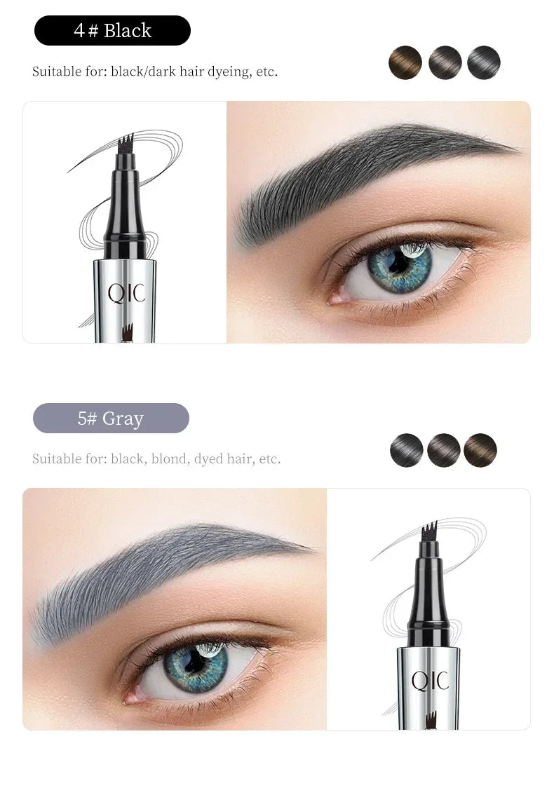 Eyebrow Pen 4 Forks Tip Eyebrow Tattoo Pencil Long Lasting Quick Drying Ultra-fine Sweat-Proof Dark Brown Makeup
