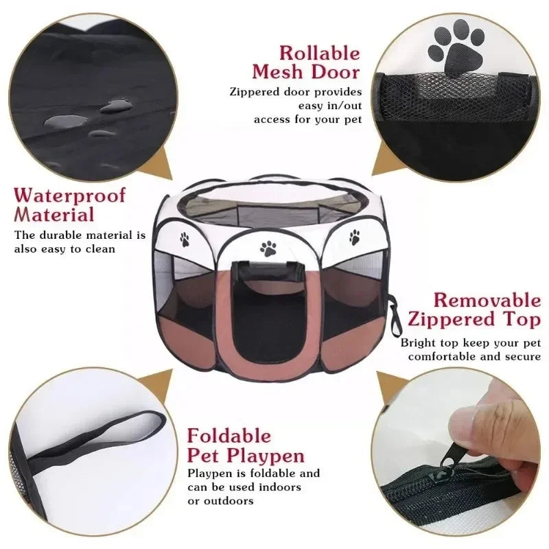 Foldable Octagonal Pet Tent Portable Cat Dog Cage for Outdoor Camping Large Enclosure Travel Fence House for Cats and Dogs