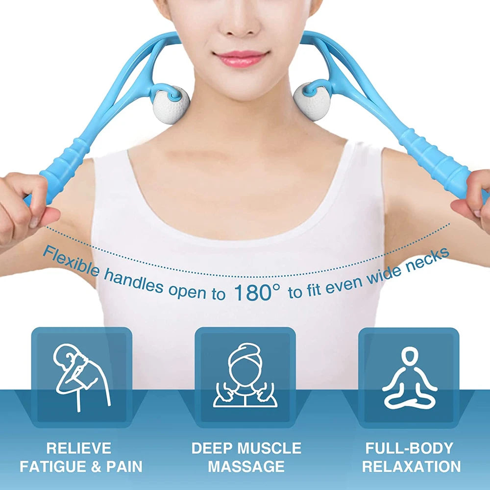 1PC Neck Massager Shiatsu Deep Tissue Dual Trigger Point Shoulder Massager for Pain Relief,Ergonomic Handle Design for Neck,Back
