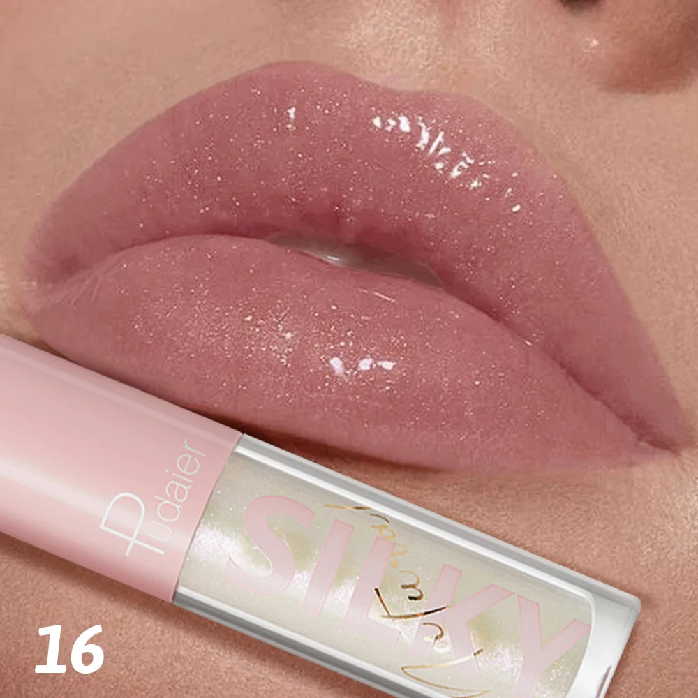 Waterproof quick-drying lip glaze, 16 colors available for mirror-finished lip glaze, clear and non-sticky, non-fading, waterpro
