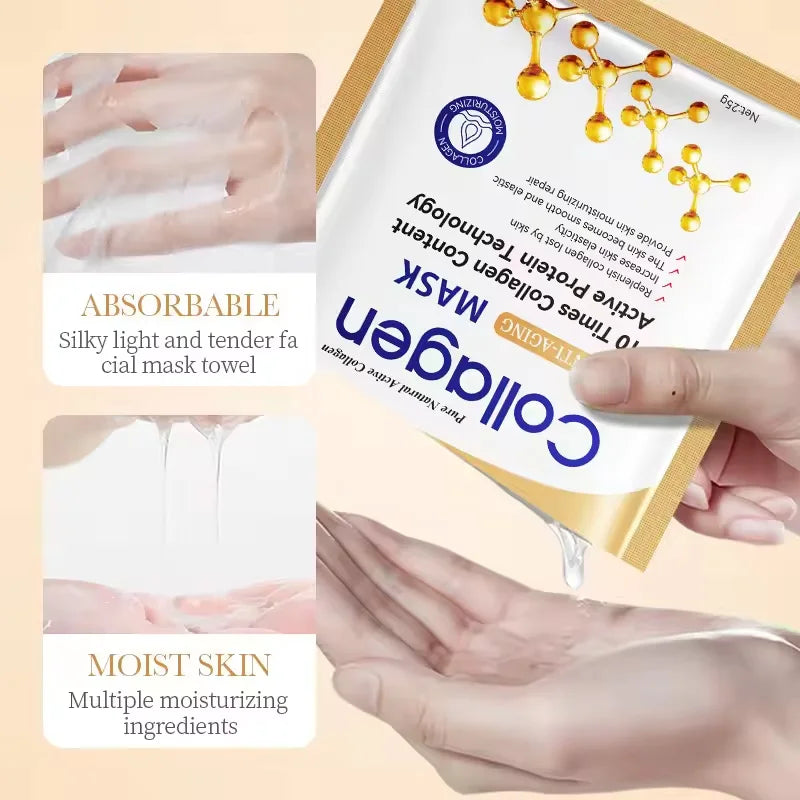 10pcs Collagen Face Mask Firming Moisturizing Repair Brightening Skincare Face Sheet Mask Beauty Facial Masks Korean Skin Care