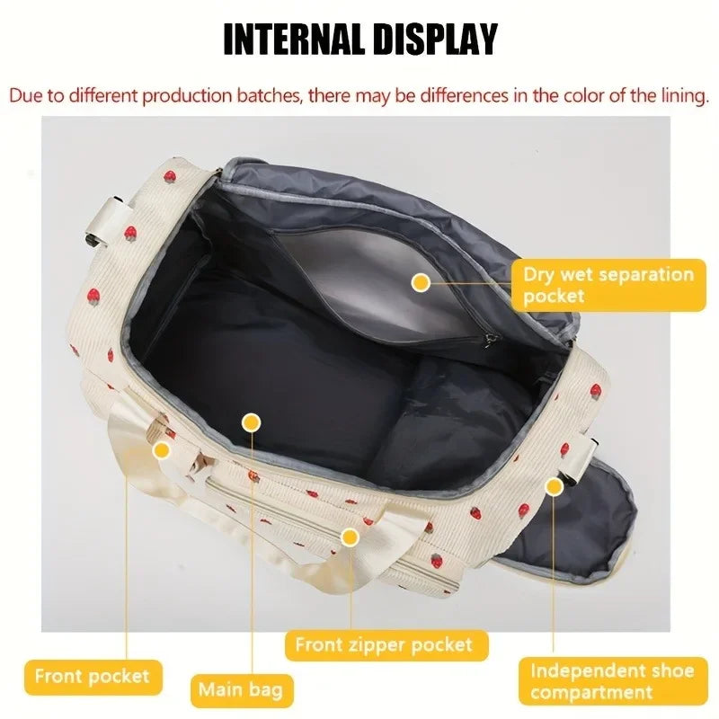 Large Capacity Casual Strawberry Print Duffel Bag with Multiple Compartments - Ideal for Travel, Gym, and Everyday Use