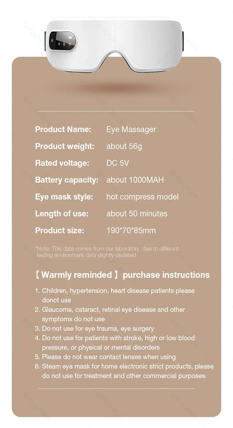 MUKASI Eye Massager with Vibration Bluetooth Music, Smart Massage Eye Mask for Eye Relax, Reduce Eye Strain, Improve Sleep