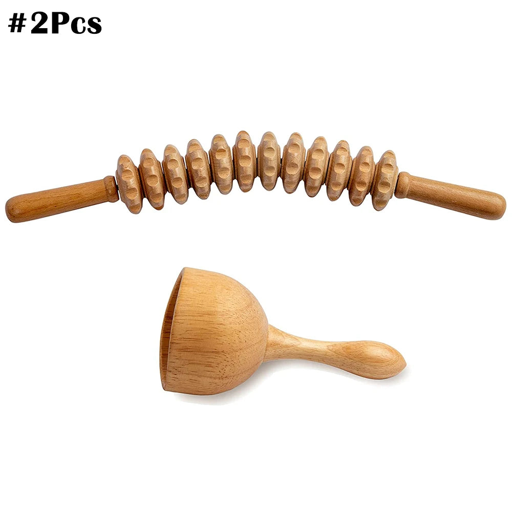 Wooden Therapy Massager Lymphatic Drainage Anti Cellulite Maderoterapia Kit - Body Contouring, Belly Waist Muscle Massage Relax