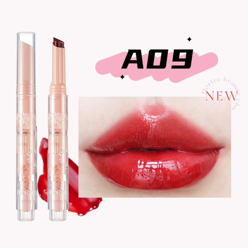 FLORTTE Solid Lip Gloss Water Light Glitter Clear Lipstick Pink Mirror Lip Glaze Jelly Moisturizing Lip Tint Cosmetics Makeup