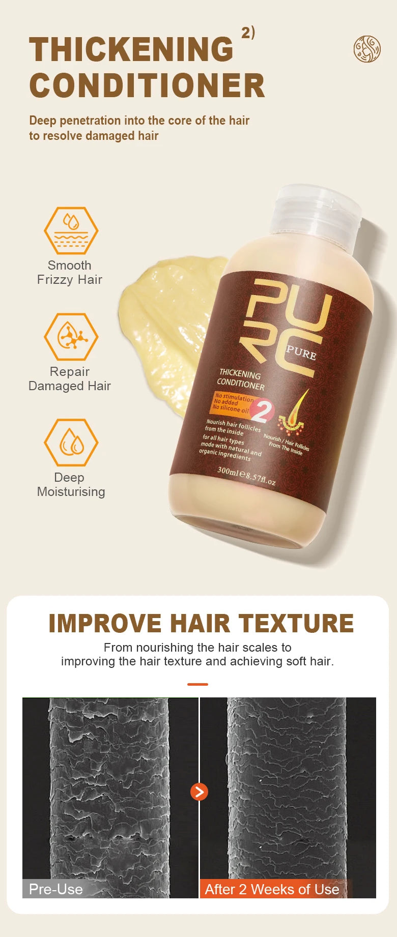 PURC Hair Shampoo Conditioner Ginger Nourishing Root Thickening Scalp Treatment Cleaning Smoothing Hair Care Products 600ml