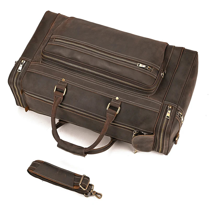 Luufan Crazy Horse Leather Men's Travel Bag Big Travel Duffel Durable Cowhide Weekend Bag Man Genuine Leather Luggage Tote Bag