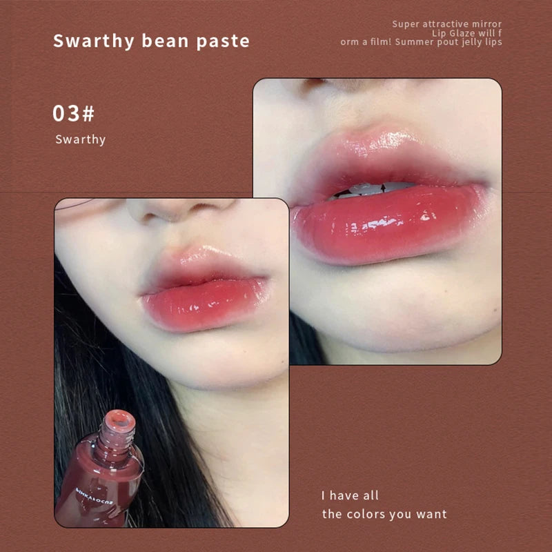 6 Colors Jelly Mirror Water Lip Gloss Transparent Glass Lip Glaze Waterproof Liquid Lipstick Nude Brown Clear Lip Tint Makeup